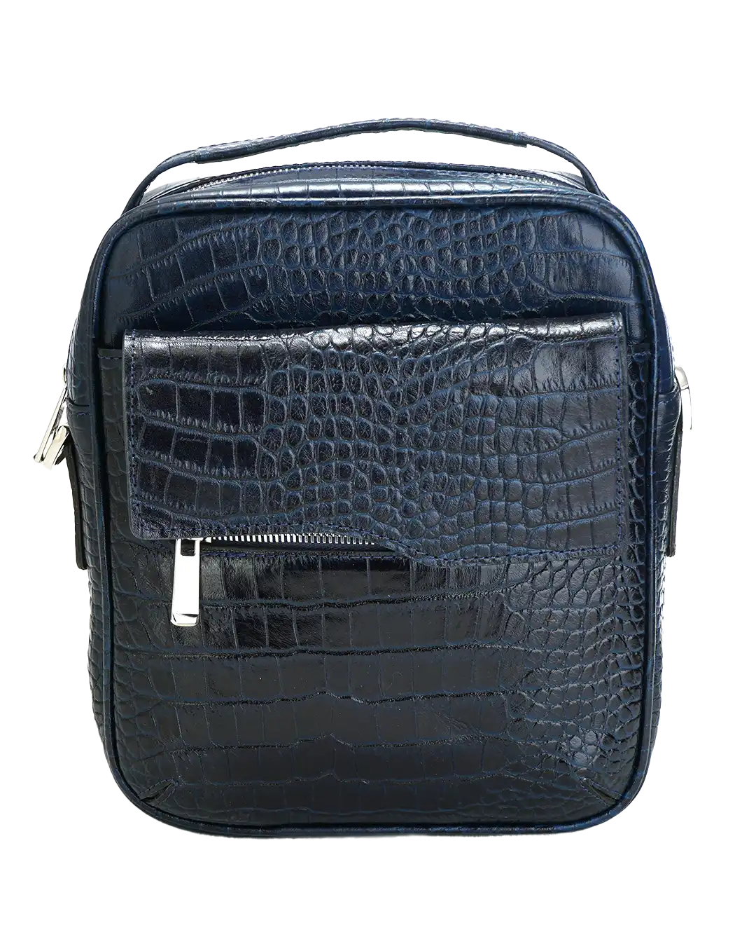 کیف دوشی مردانه چرم طبیعی مدل سامین کد 1555 رودوشی رنگ سرمه ای و جنس چرم کرکوکدیل گاوی اصل و بند قابل تنظیم به همراه گارانتی فروشگاه