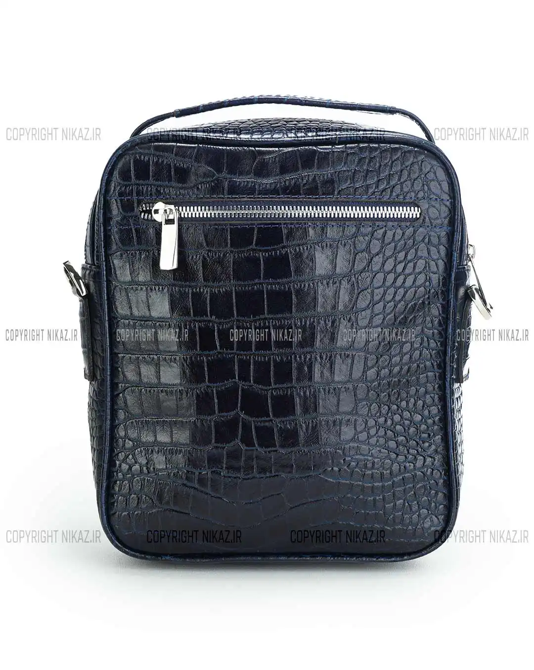 کیف دوشی مردانه چرم طبیعی مدل سامین کد 1555 رودوشی رنگ سرمه ای و جنس چرم کرکوکدیل گاوی اصل و بند قابل تنظیم به همراه گارانتی فروشگاه