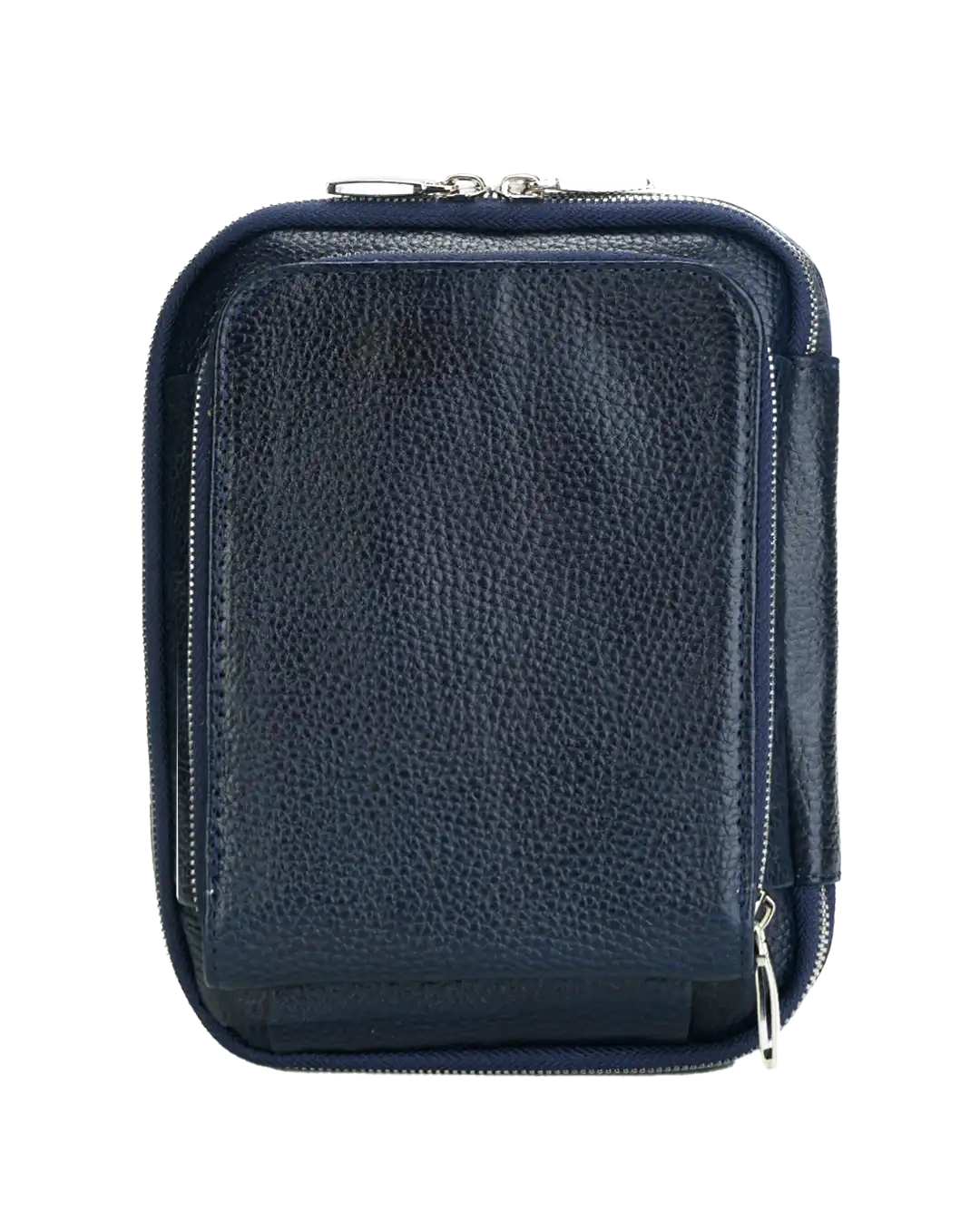 کیف دوشی مردانه چرم طبیعی مدل کاوه کد 1558 رودوشی رنگ سرمه ای و جنس چرم فلوتر گاوی و بند قابل تنظیم و مناسب برای نگهداری مدارک