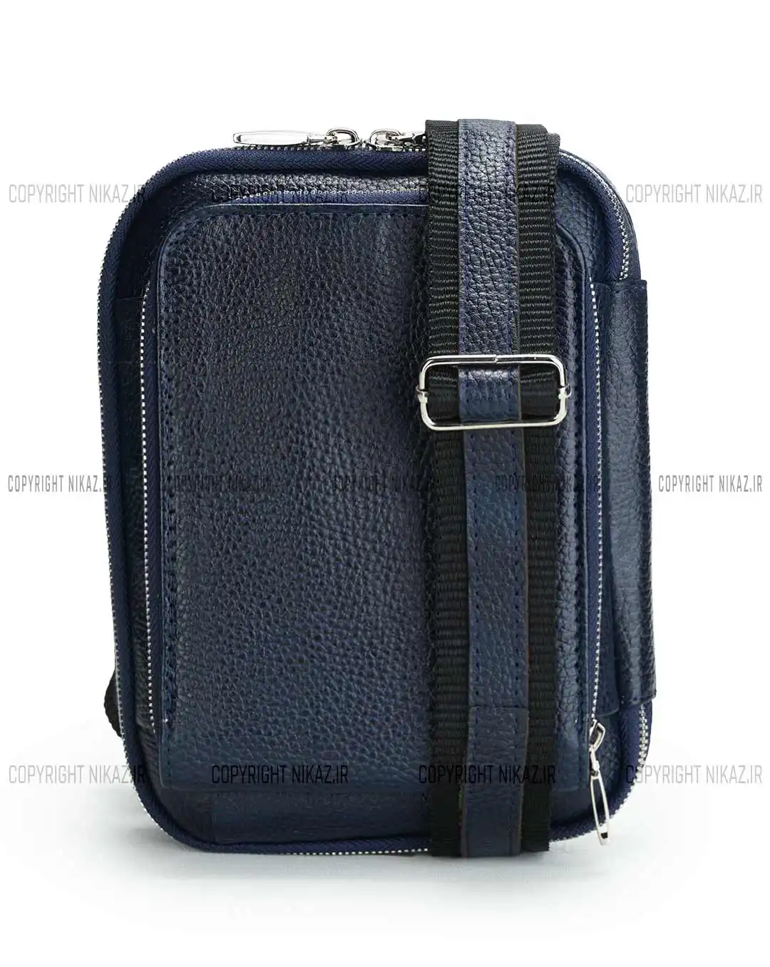 کیف دوشی مردانه چرم طبیعی مدل کاوه کد 1558 رودوشی رنگ سرمه ای و جنس چرم فلوتر گاوی و بند قابل تنظیم و مناسب برای نگهداری مدارک
