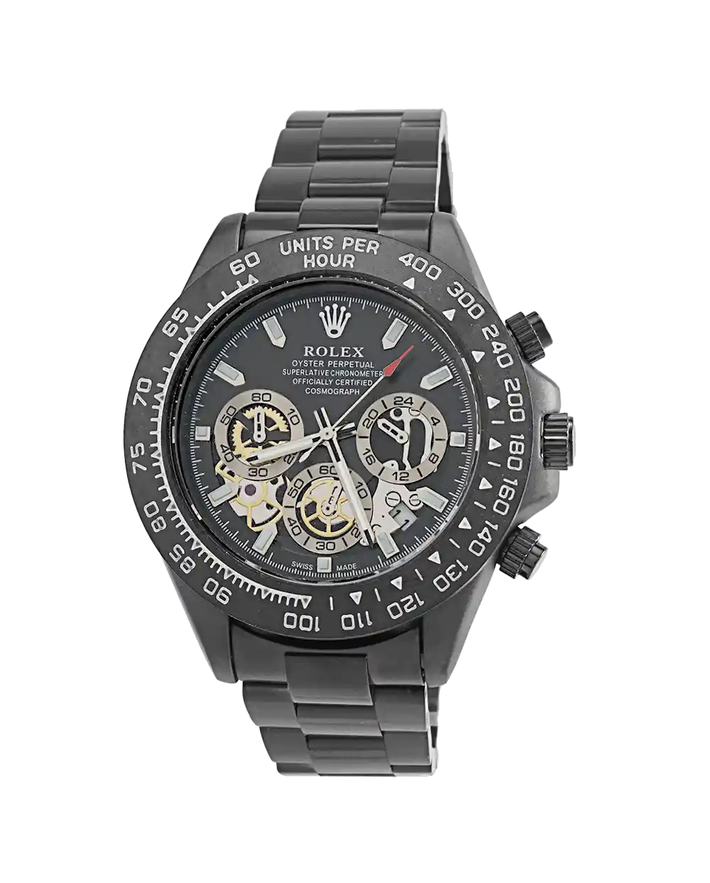 خرید ساعت مچی مردانه رولکس ROLEX مدل DAYTONA کد 1039 دیتونا OYESTER DAYTONA بهترین قیمت سه موتوره بند استیل مشکی و صفحه مشکی