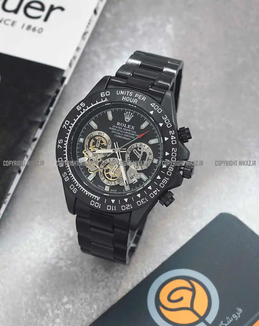 خرید ساعت مچی مردانه رولکس ROLEX مدل DAYTONA کد 1039 دیتونا OYESTER DAYTONA بهترین قیمت سه موتوره بند استیل مشکی و صفحه مشکی