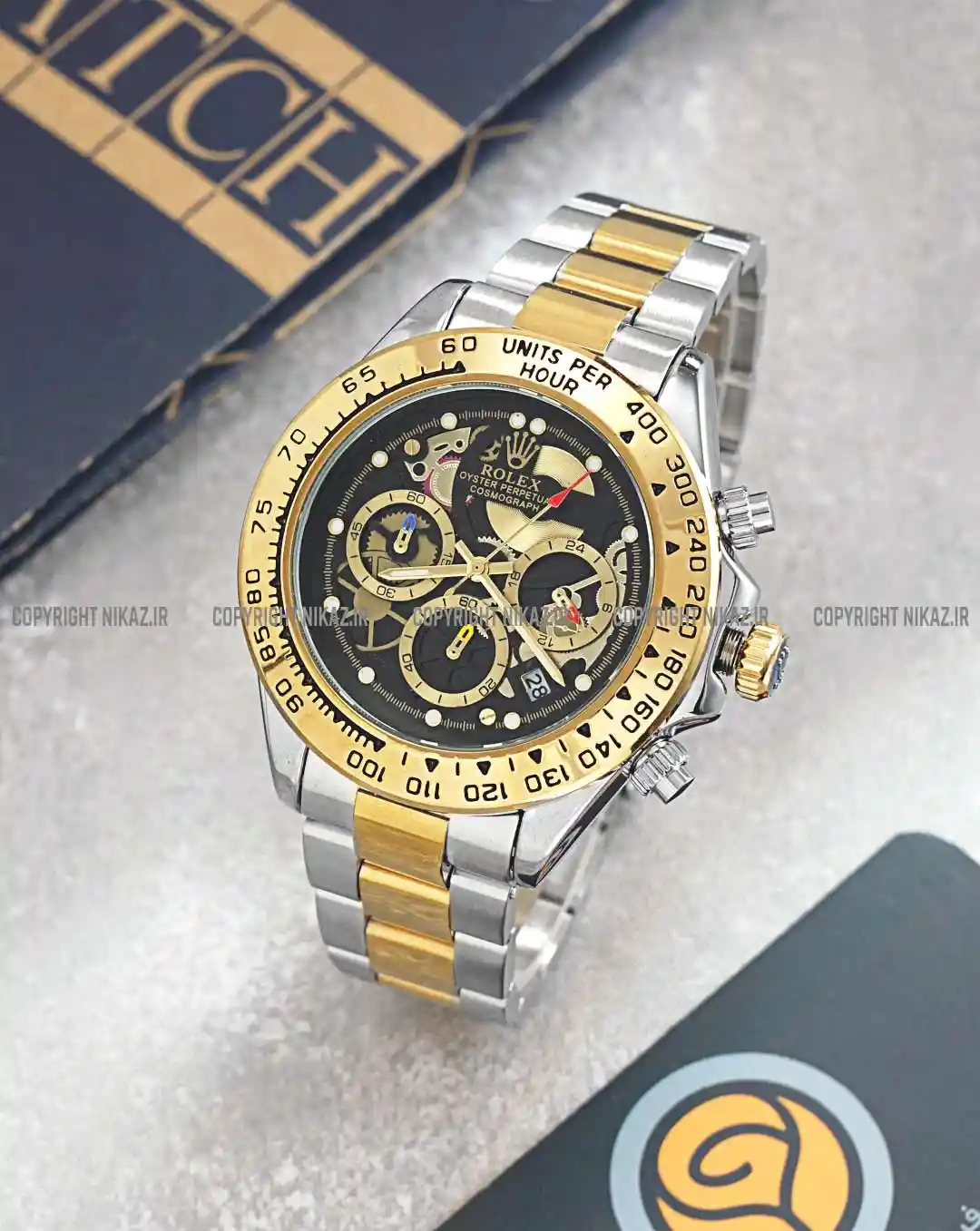 خرید ساعت مچی مردانه رولکس ROLEX مدل DAYTONA کد 1041 دیتونا OYESTER سه موتوره بهترین قیمت بند استیل نقره ای طلایی