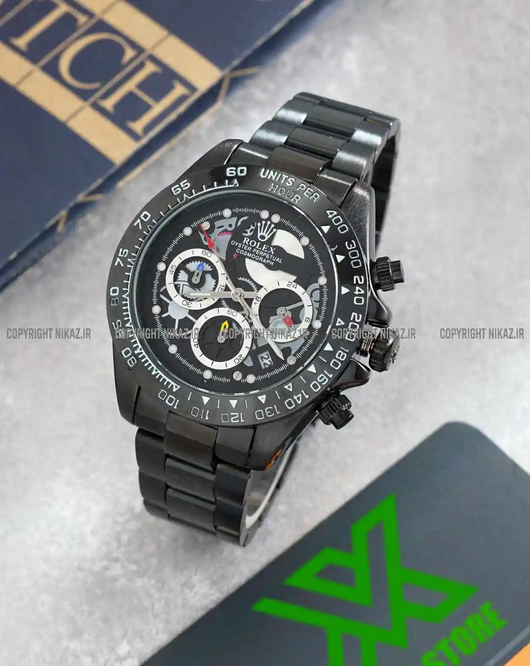 خرید ساعت مچی مردانه رولکس ROLEX مدل DAYTONA کد 1043 دیتونا OYESTER سه موتوره بهترین قیمت بند استیل مشکی