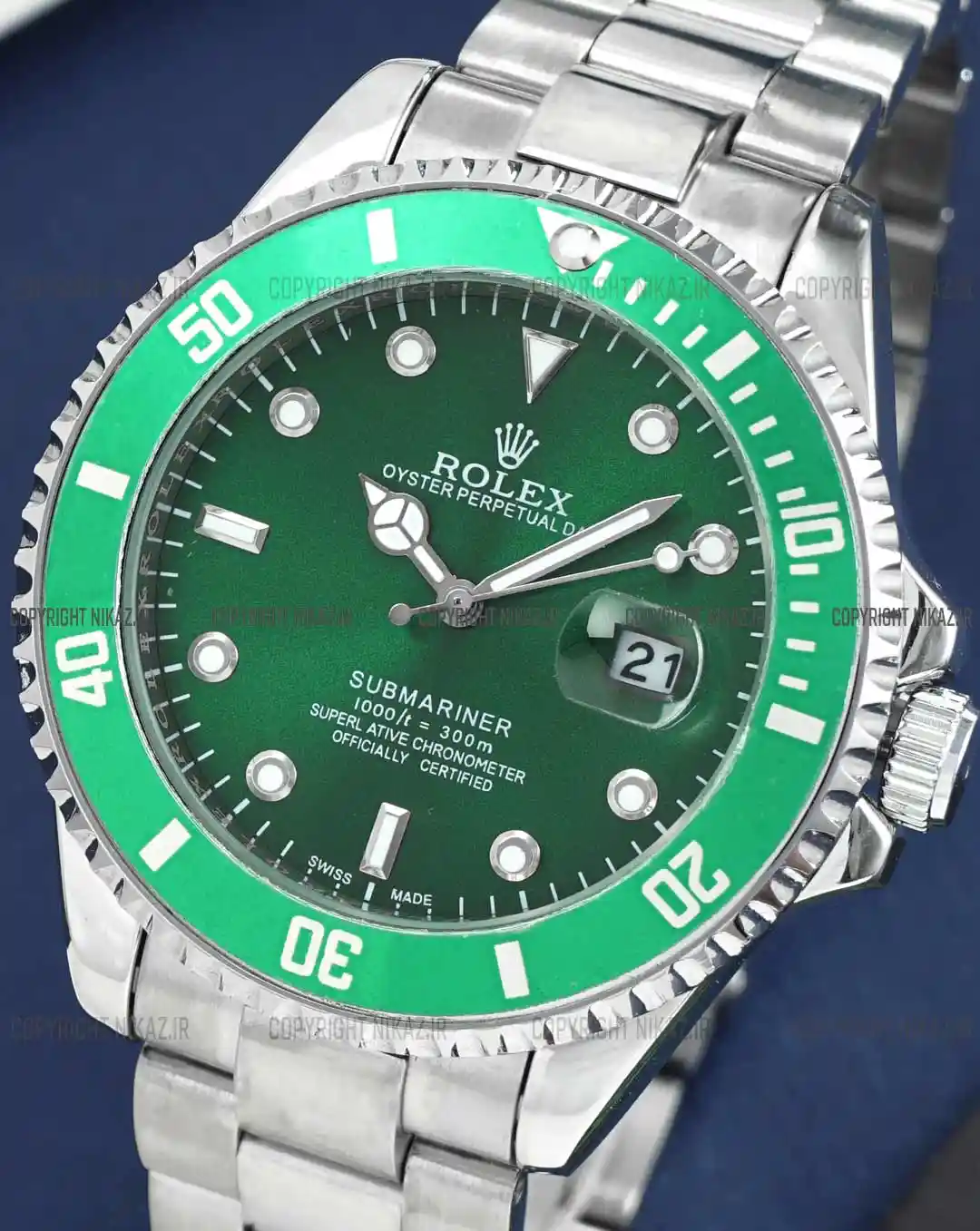 خرید ساعت مچی مردانه رولکس ROLEX مدل ساب مارین کد 1181 کیفیت بالا و بند استیل نقره ای رنگ ثابت و صفحه سبز  مدل SUBMARINER بهترین قیمت به همراه گارانتی