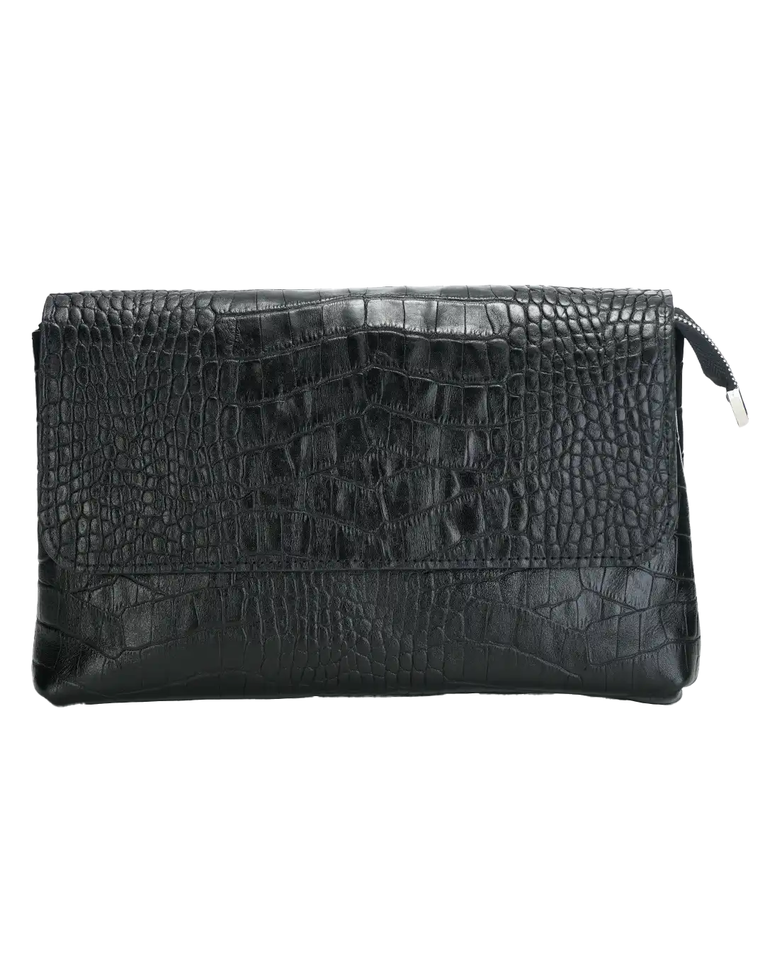 کیف دوشی زنانه چرم طبیعی مدل پردیس کد 1563 رنگ مشکی و جنس چرم کرکودیل اصل و بسیار جادار، همراه با بند رودوشی بلند قابل تنظیم