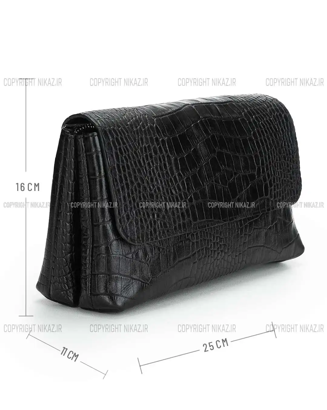 کیف دوشی زنانه چرم طبیعی مدل پردیس کد 1563 رنگ مشکی و جنس چرم کرکودیل اصل و بسیار جادار، همراه با بند رودوشی بلند قابل تنظیم