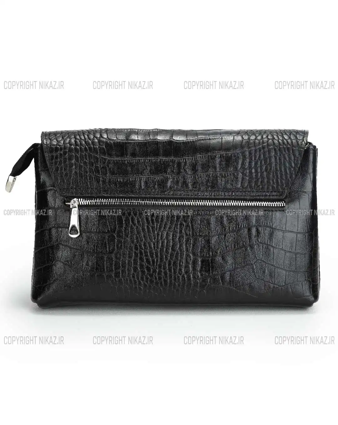 کیف دوشی زنانه چرم طبیعی مدل پردیس کد 1563 رنگ مشکی و جنس چرم کرکودیل اصل و بسیار جادار، همراه با بند رودوشی بلند قابل تنظیم