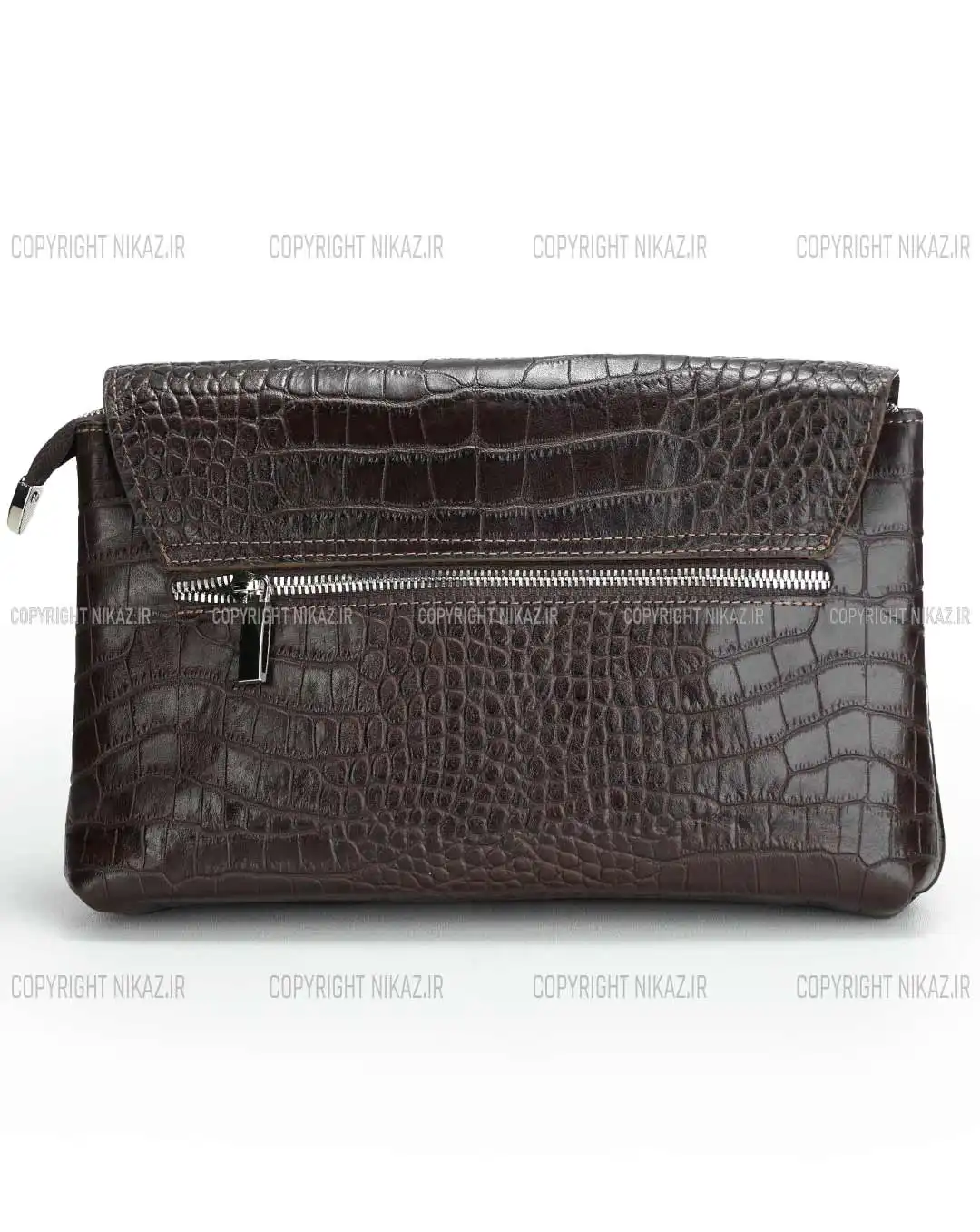 کیف دوشی زنانه چرم طبیعی مدل پردیس کد 1564 رنگ قهوه ای و جنس چرم کرکودیل اصل و بسیار جادار، همراه با بند رودوشی بلند قابل تنظیم