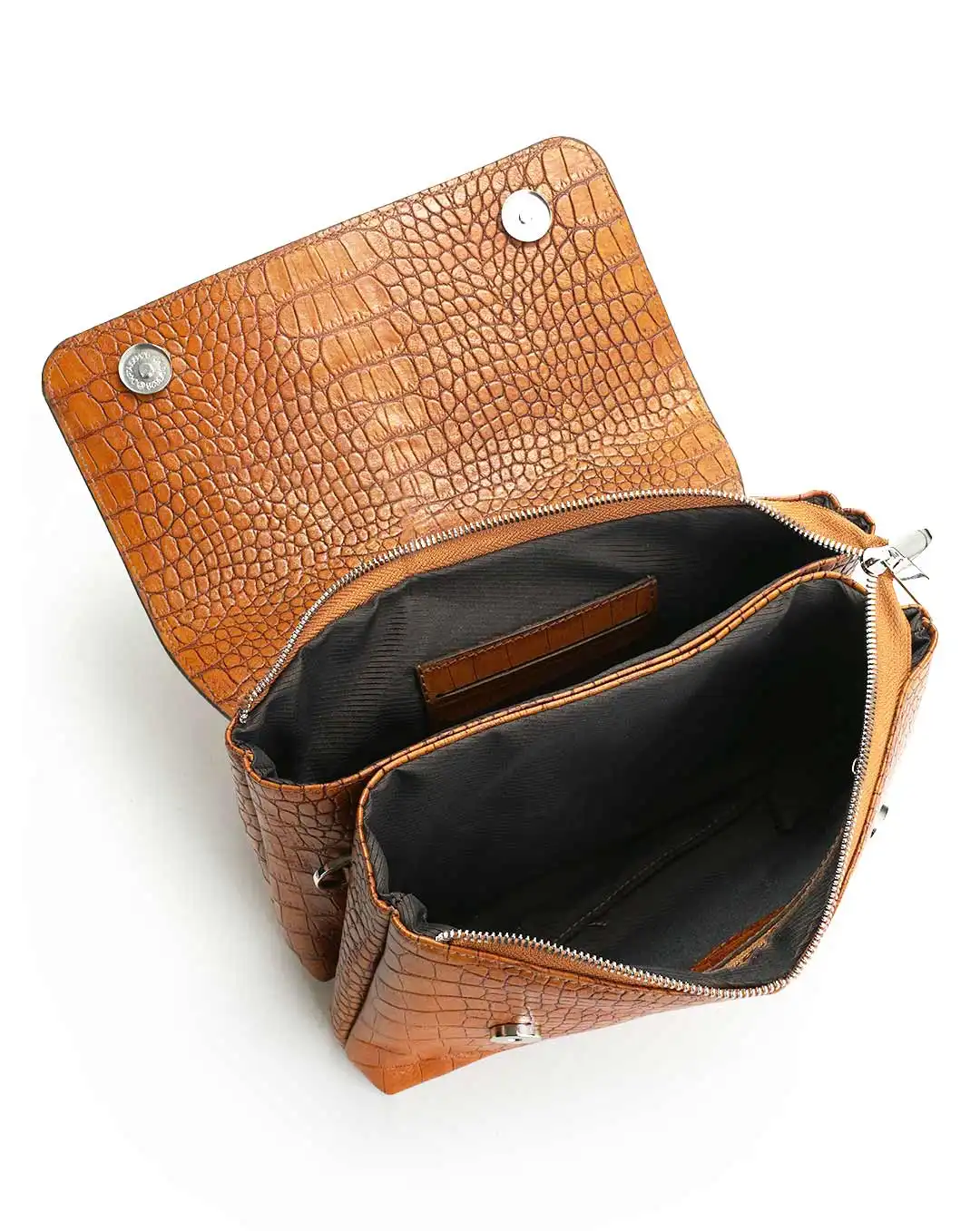 کیف دوشی زنانه چرم طبیعی مدل پردیس کد 1565 رنگ عسلی و جنس چرم کرکودیل اصل و بسیار جادار، همراه با بند رودوشی قابل تنظیم